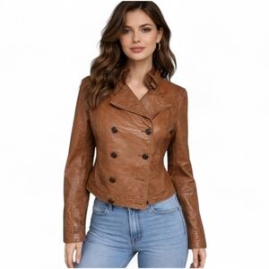 Vintage OLD NAVY Genuine Leather Jacket | Brown Moto Style | Size Small